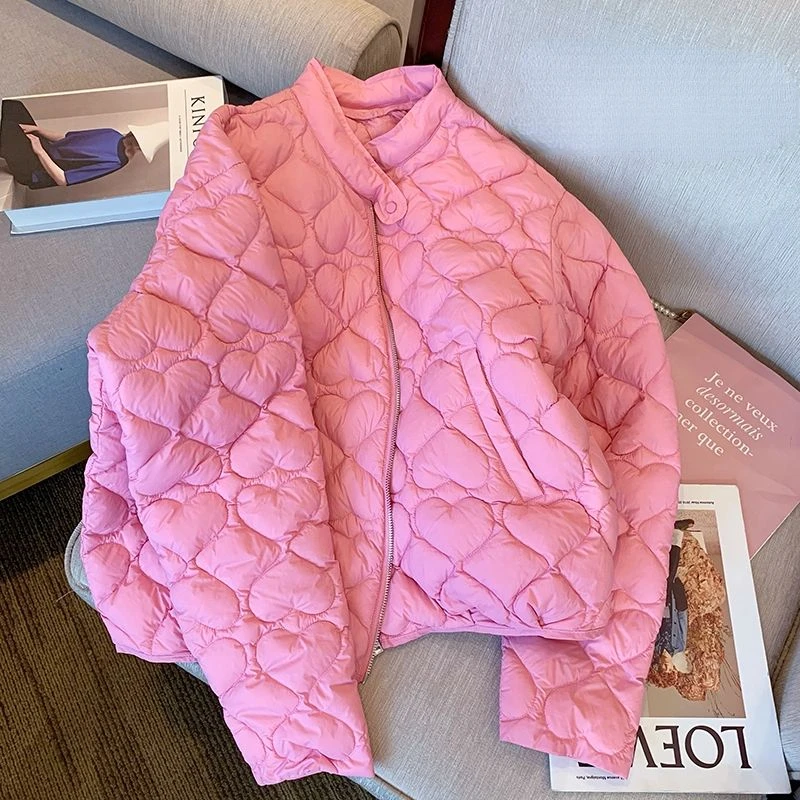 

Pink Love Quilted Jacket Sweet Women Clothing Autumn Winter Zipper Parkas Design Short Coat Streetwear Cotton-padded Jacket New