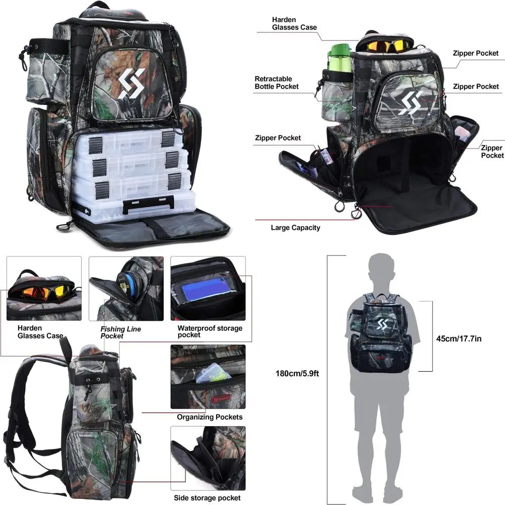 

Водонепроницаемый рыболовный рюкзак с 4-секционной системой хранения снастей