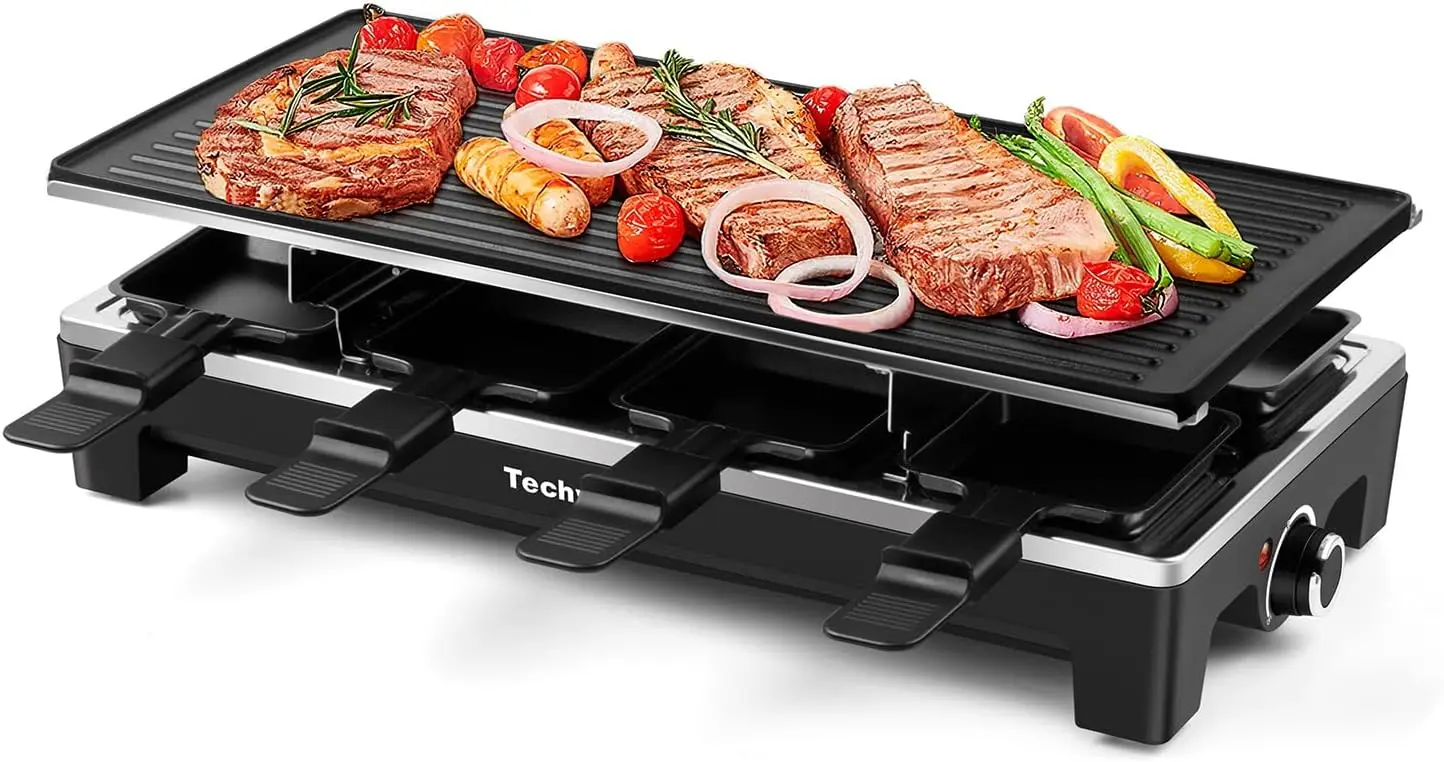 

Electric Raclette Grill with 2-in-1 Non-Stick Plate, 1500W Fast Heating, Ideal for Parties and Family Fun