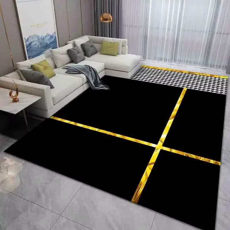 NONE Schwarz goldener Teppich für Wohnzimmer große Luxus teppiche für Schlafzimmer wasch bare Matte für Raum dekoration rutsch feste Lounge Teppich Tapis 3