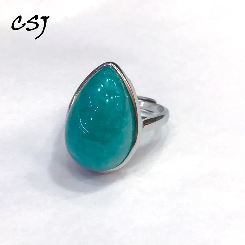 CSJ High Quality Natural Amazonite Rings 925 Sterling Silver for Women Party Birthday Jewelry Gift