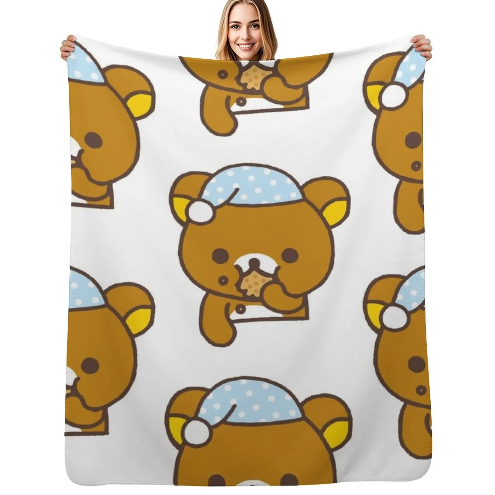 

Kawaii Cute Bear Rilakkuma Throw Blanket Soft Sherpa Fleece Warm Blanket for Winter