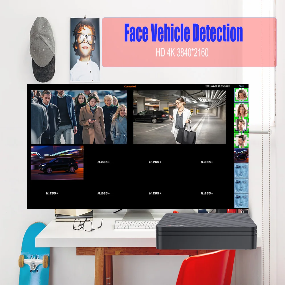 Network Video Recorder para Sistema de Câmeras de Segurança, 4K, 4CH, 8CH, Suporte 4K, 5MP, 4MP, Câmera PoE IP, H.265 PoE NVR, Face Car Detection