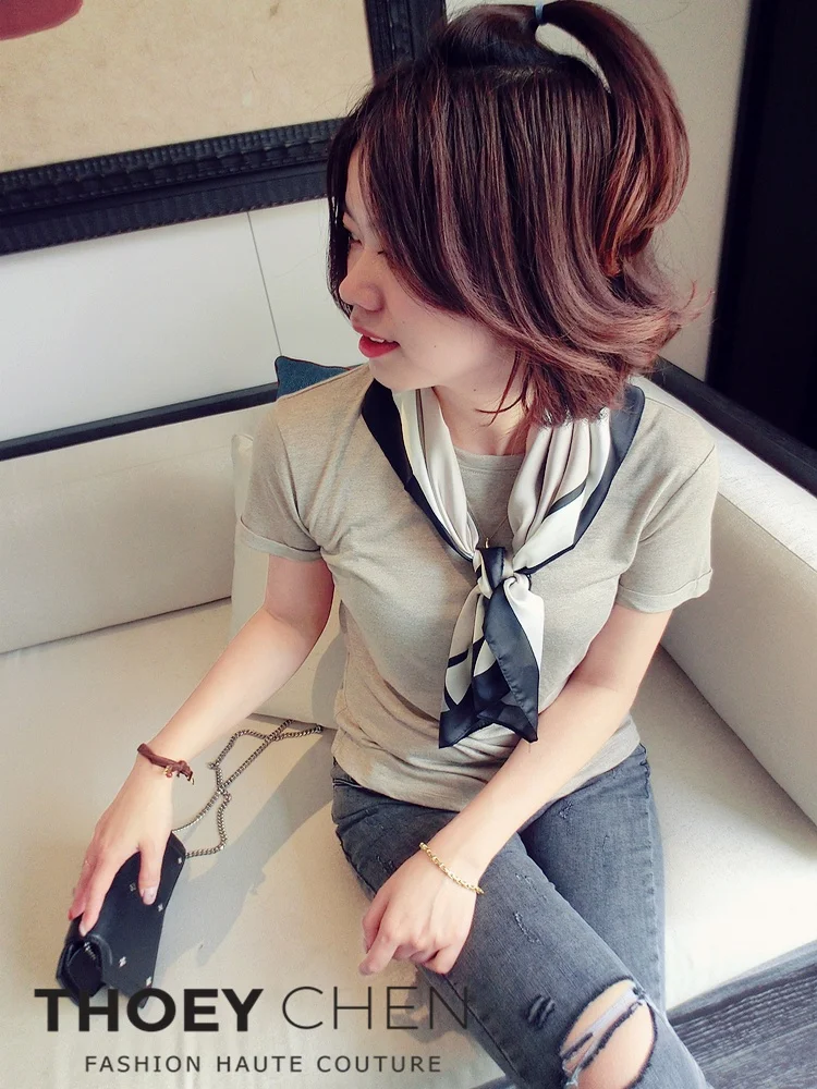 

Comfortable ort Sve round Ne Pure Cotton T-irt Women's Summer Faion Ins Trendy New Sle Silk Luster Color Top