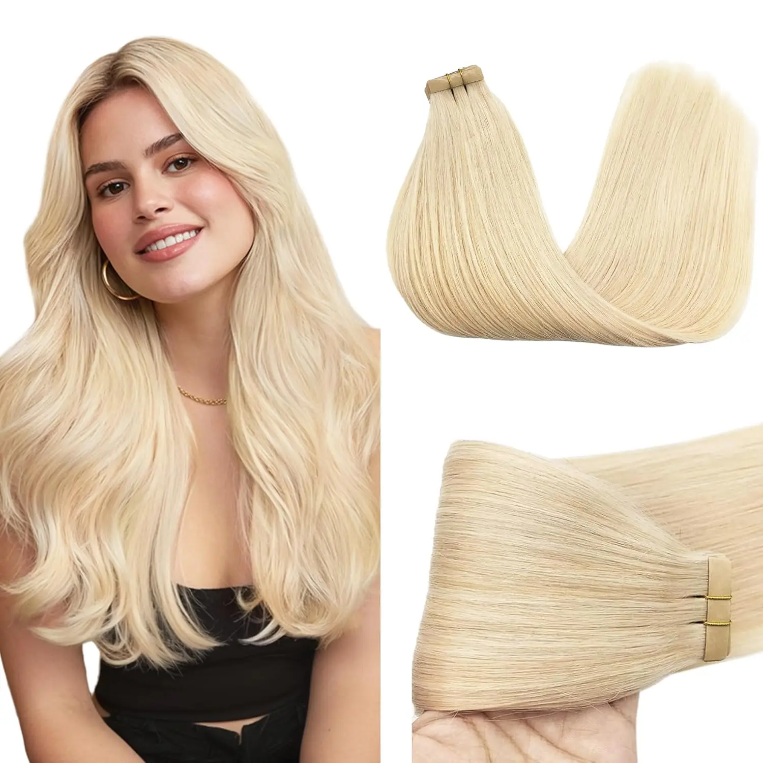 

Накладные волосы на лентах из натуральных человеческих волос # Накладные пряди 613 Weft, бесшовные, невидимые, шелковисто-прямые, с густыми концами, из натуральных волос Реми