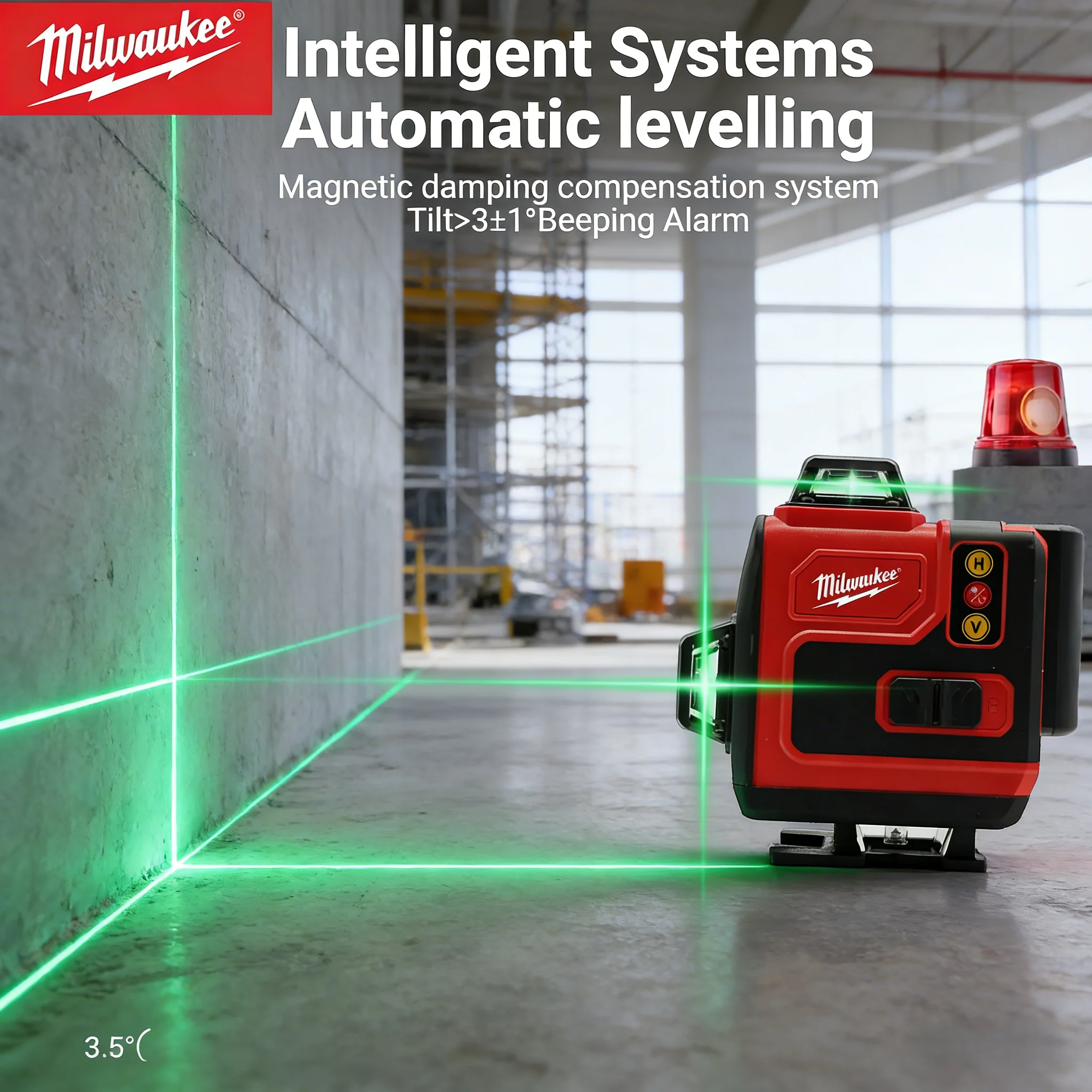 

Milwaukee M18 Battery Compatible Laser Level, 4D 6 Lines 360° Green Beam, High Precision Horizontal Vertical Self-Leveling Tool