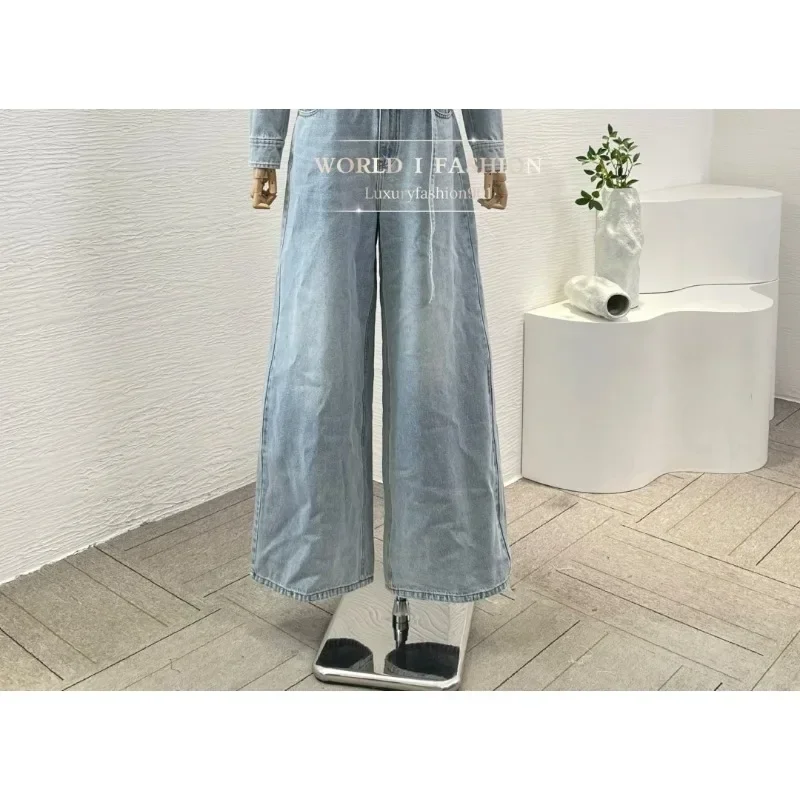 

Sky Blue Denim Jeans Long Sleeve Jacket Tops and Pants Set 2025 Cotton