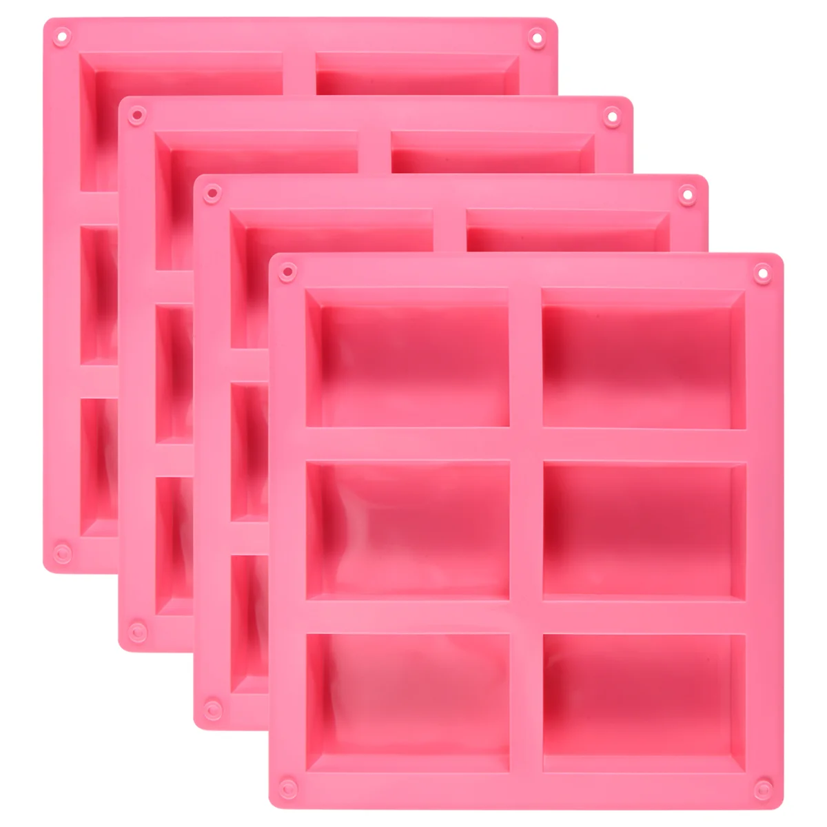 4 Pack Silicone Soap Molds - 6 Cavity Rectangle DIY Soap Molds For Cake, Cupcake, Muffin, Coffee Cake, Pudding and Soap