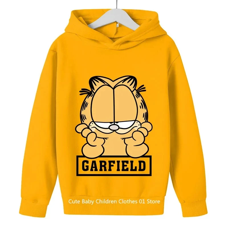 2024 Autumn New Trend Fashion Kawaii Garfield Printed Hooded Sweater Children's Cartoon Casual Comfort Sports Hooded Pullover