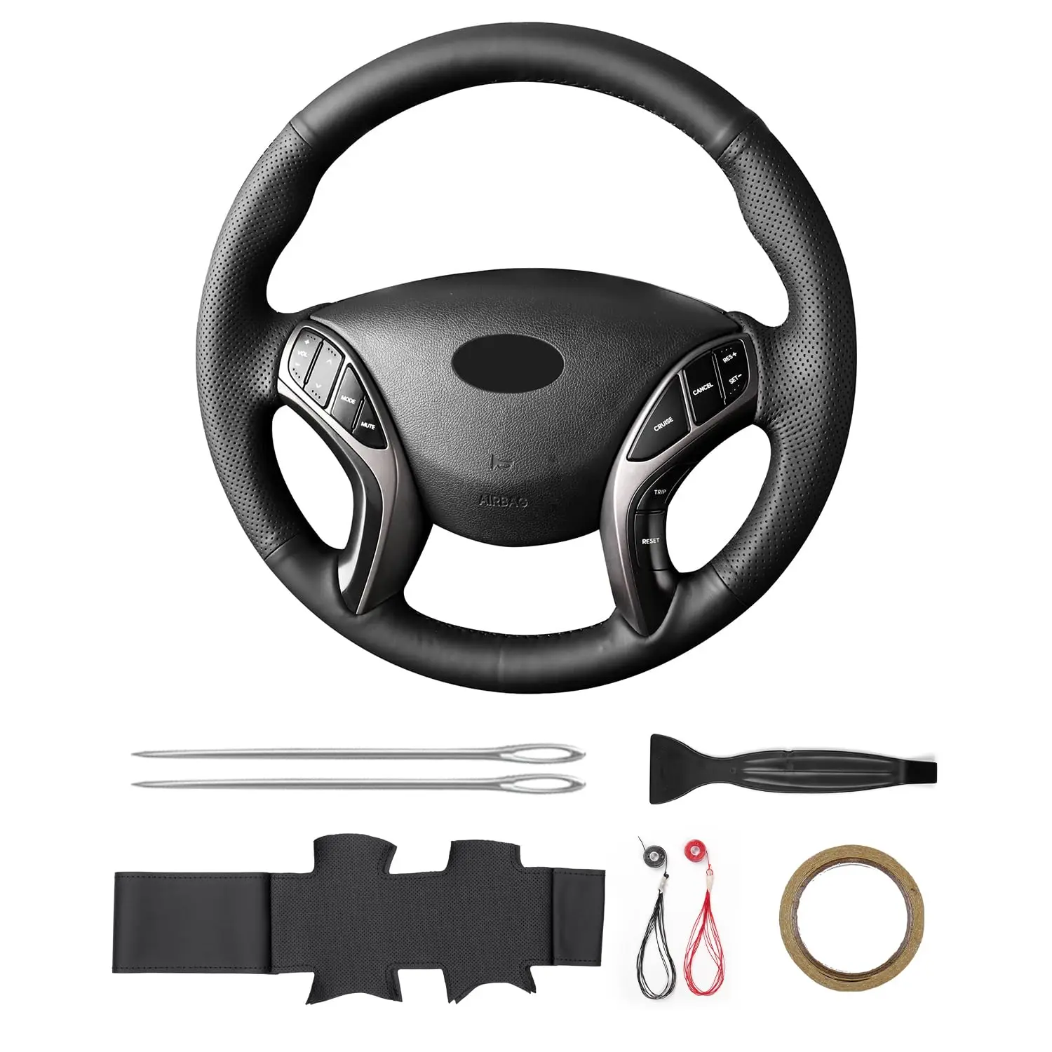 

Hand-Stitched Microfiber Leather Steering Wheel Cover For Hyundai I30 Elantra Non-Slip Breathable