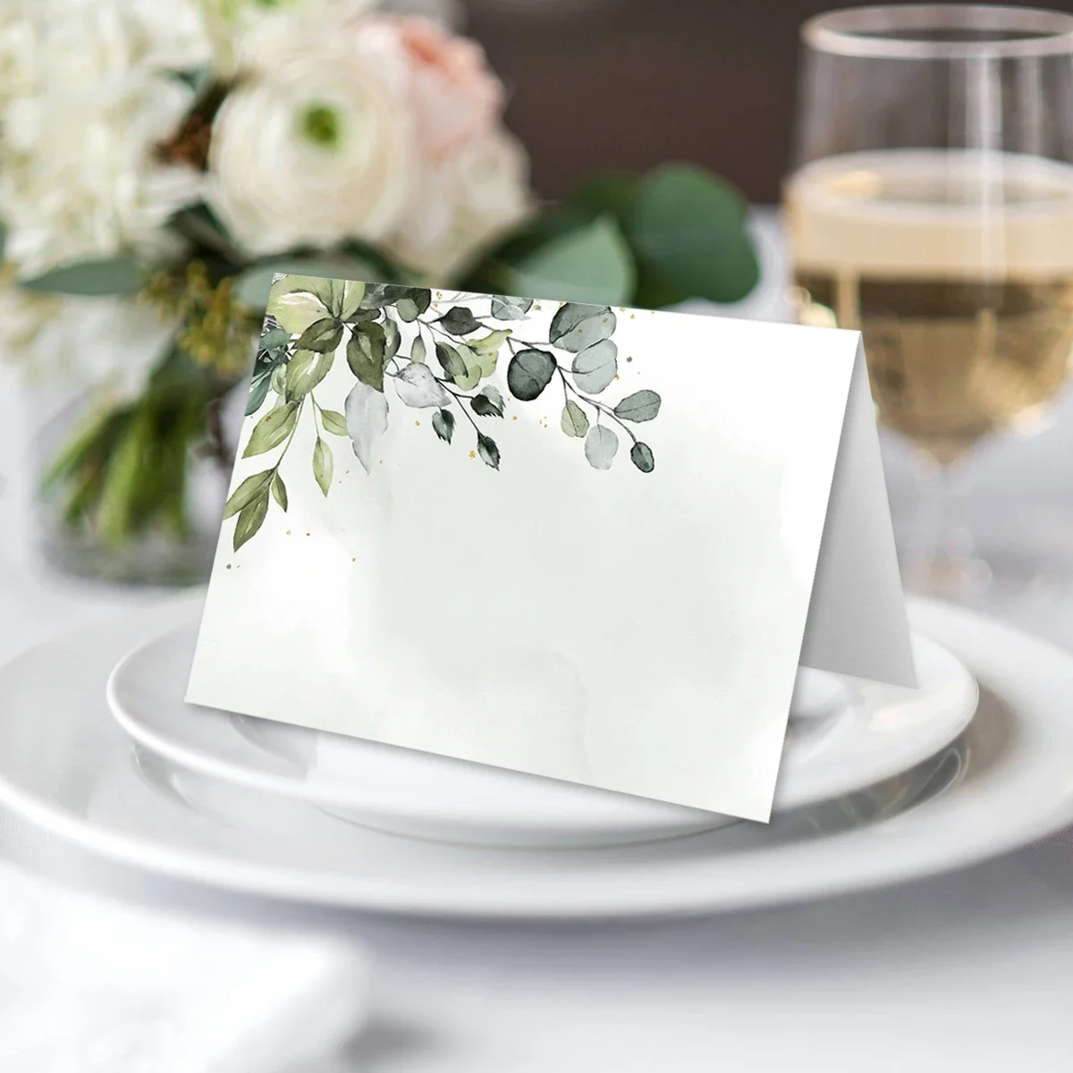 10pcs/pack Greenery Watercolor Place Cards for Wedding Party Table Place Setting Cards Floral Place Card For Tables Easy Folding