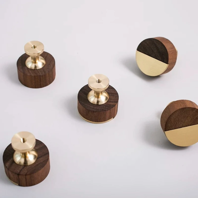 Creative Walnut Brass Knob New Chinese High-end Clothing Cabinet Door Handle Light Luxury Drawer Furniture Handle