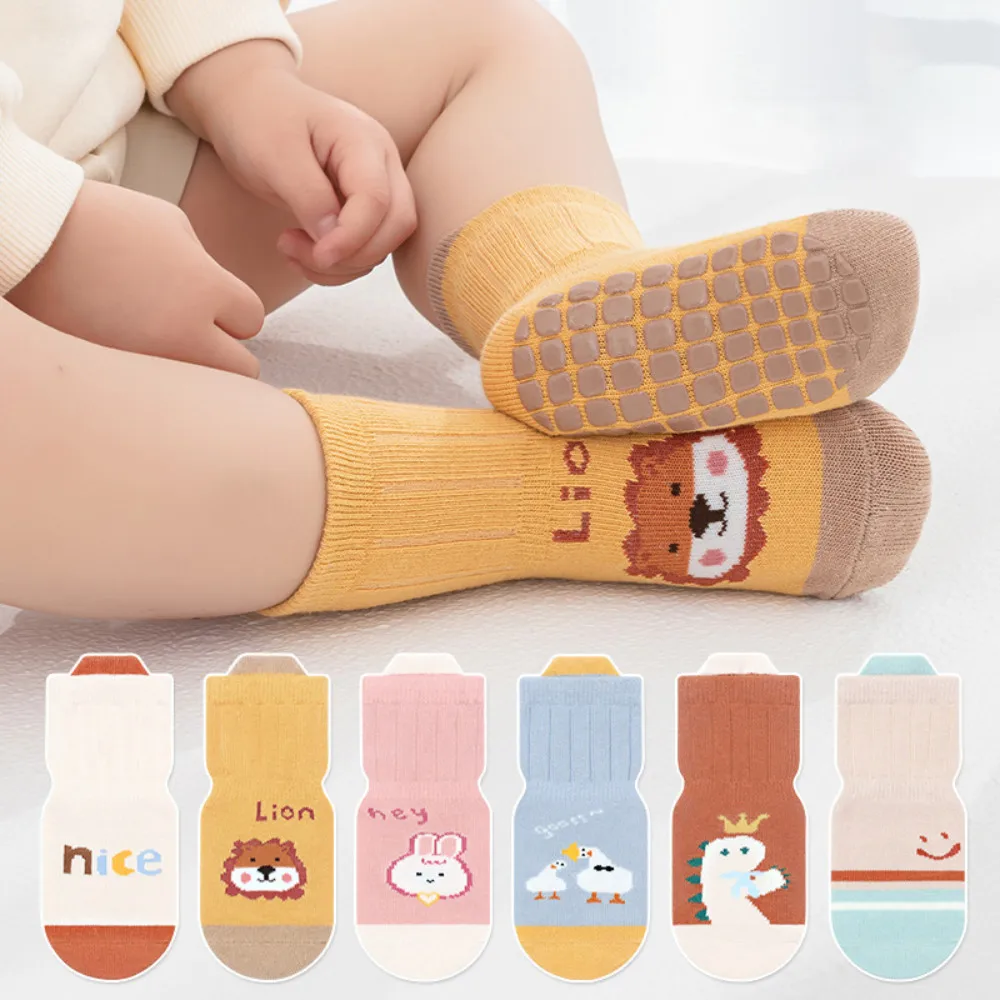 

6Pairs Cute Cartoon Animal Pattern Baby Socks First Walker Rubber Anti-slip Cotton Floor Socks Newborns Girls Boys Baby Socks