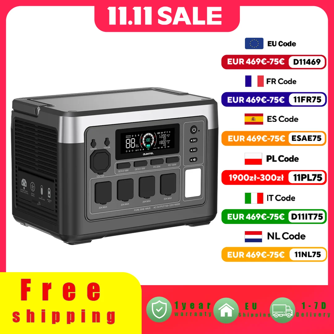 OUKITEL P1000 PLUS Tragbares Kraftwerk 1800 W Solargenerator 1024 Wh Lifepo4-Batterie Home Backup Outdoor Camping Mobile Stromversorgung