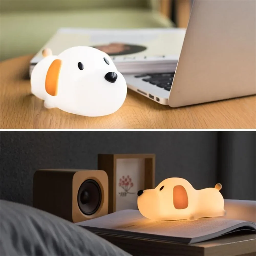 Cute Puppy Dog Touch Senor Night Light Silicone Dimmable Atmosphere Lamp Children Kids Holiday Gift Sleeping Bedroom Night Lamps