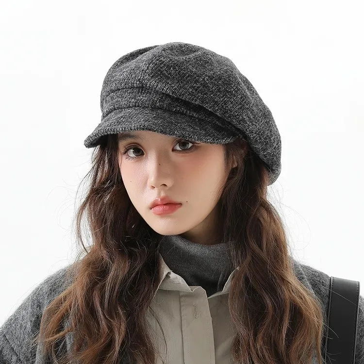 

Women's Japanese Retro Beret Hat Winter Warm Solid Color Artist Newsboy Cap Octagonal Wool Felt Vintage Style
