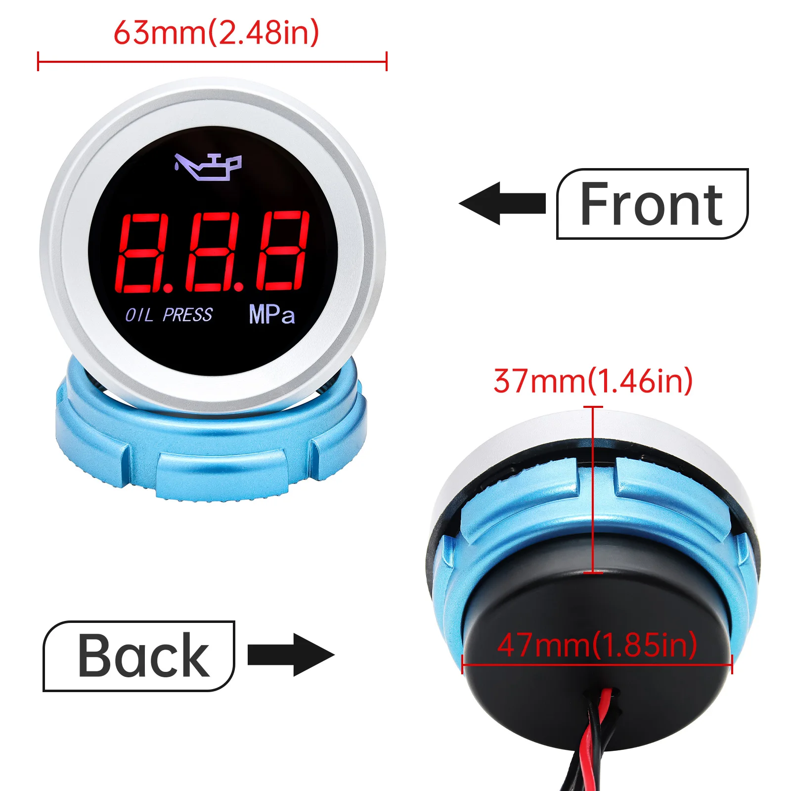 2" 52mm Oil Pressure Gauge without Sensor Red LED Digital Oil Pressure Meter with Alarm 0~1Mpa for Car Boat 12V24V custom