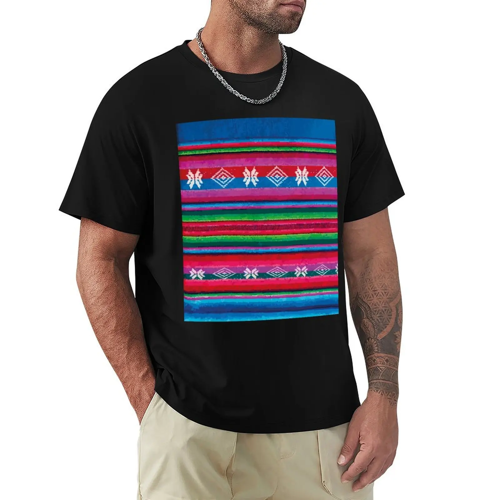 Mexican serape embroidered poncho fabric rainbow maximalist decor T-Shirt for a boy boys whites oversizeds graphic tees for men