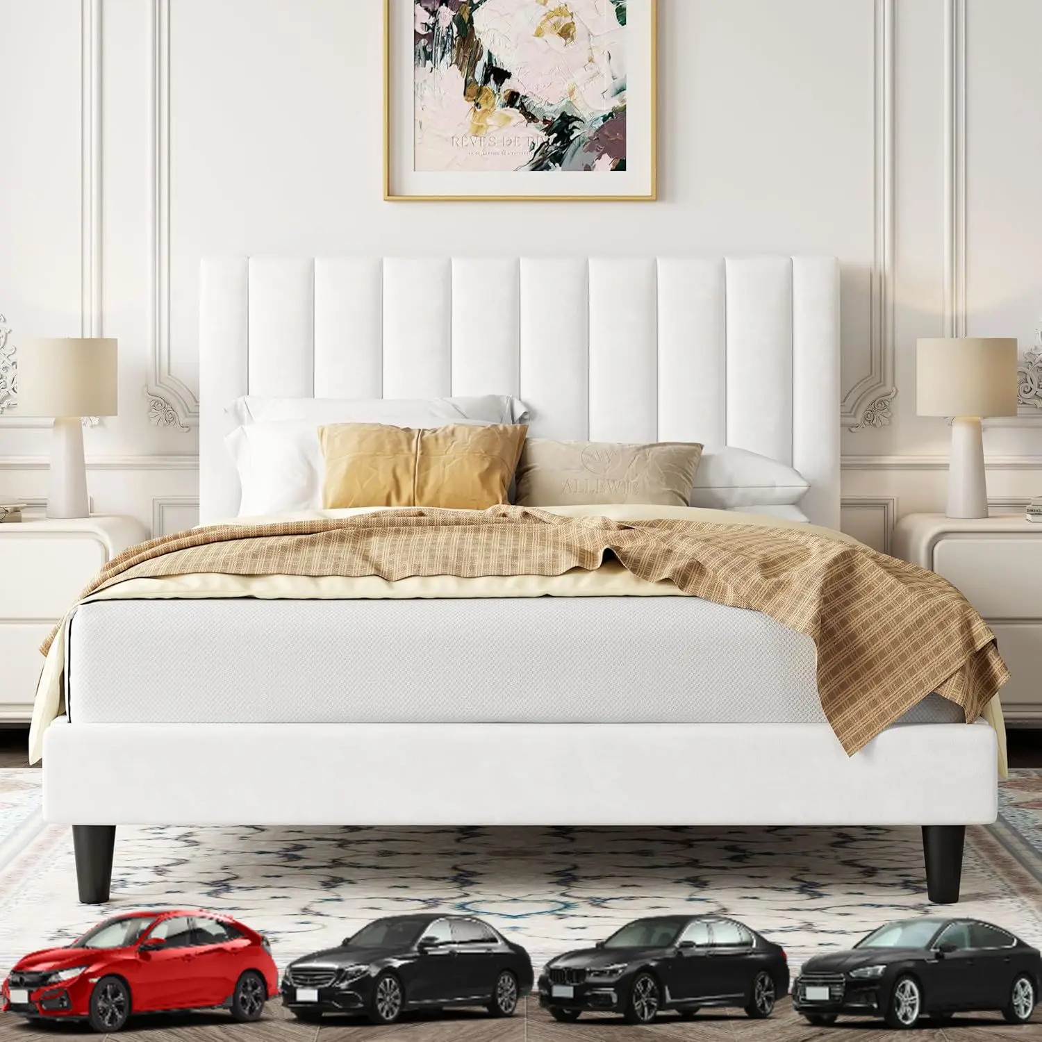

Каркас кровати на платформе Allewie Queen/каркас кровати с бархатной обивкой и вертикальным тафтинговым изголовьем с каналом/прочные деревянные рейки/матри