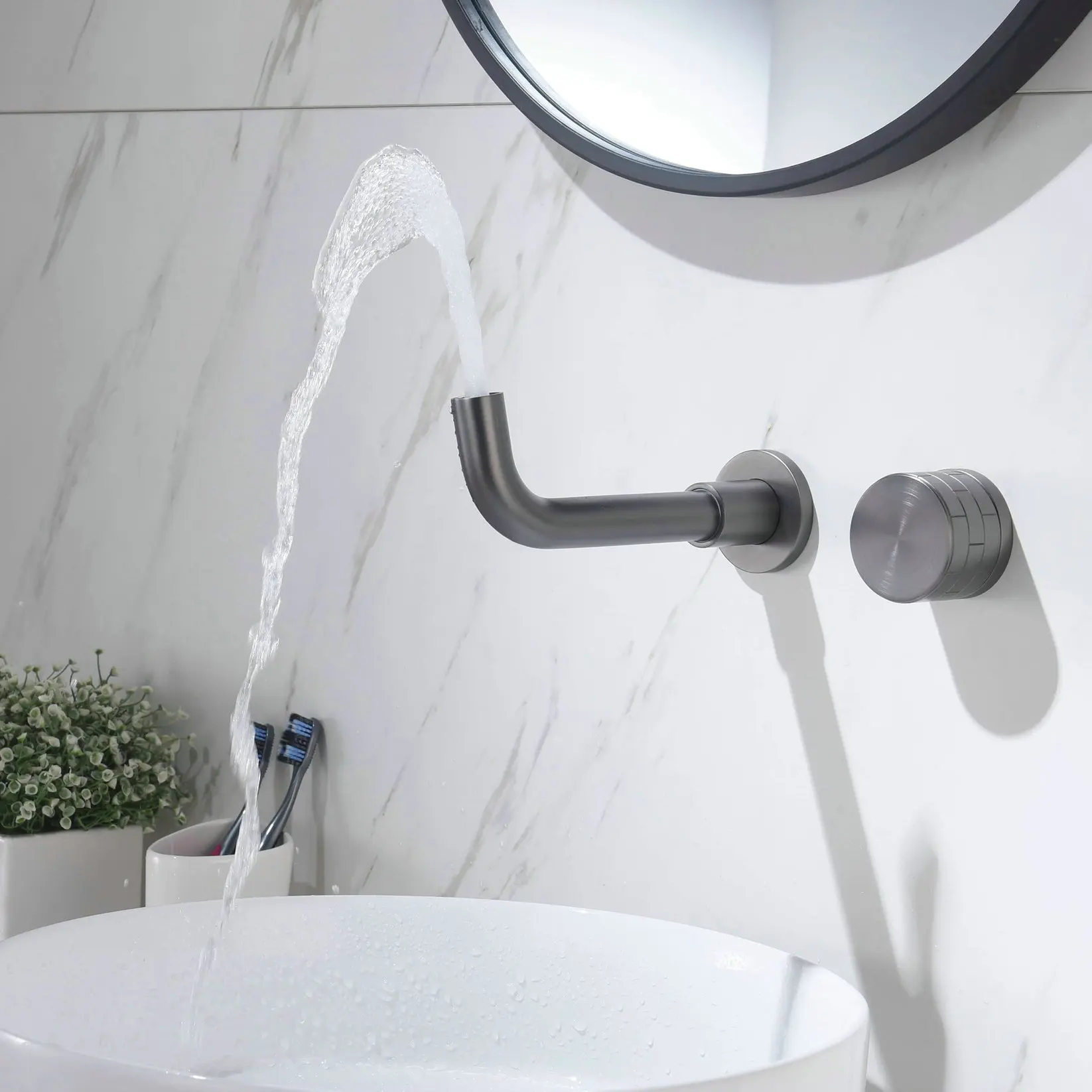 Bathroom all copper concealed wall mounted faucet, hot and cold faucet, single handle round rotary switch water faucet GN498HR
