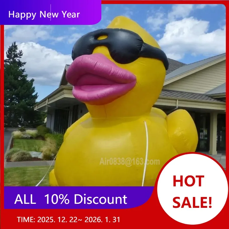 

【Hot Sale】Cool Giant Inflatable Yellow Duck With Blower Oxford Inflatable Rubber Duck Duck Animal Mascot For Outdoor Decoration