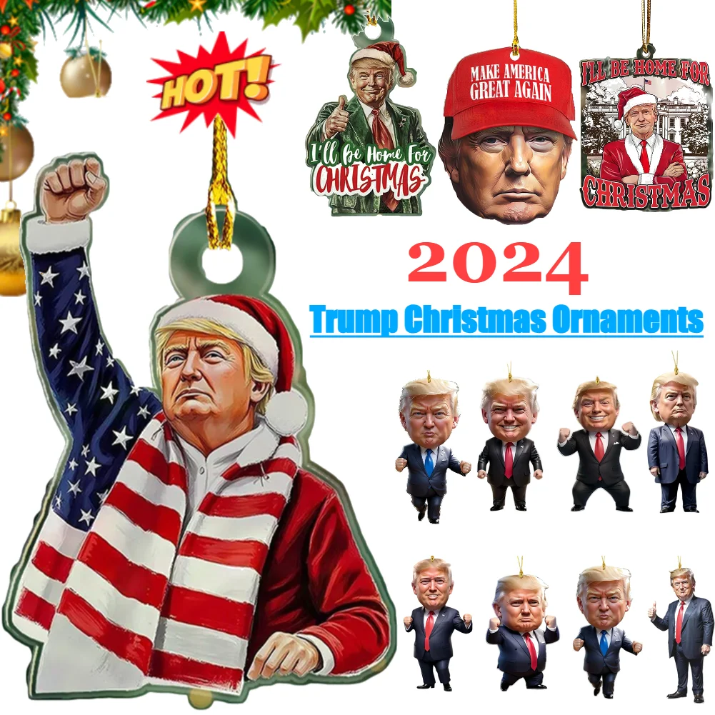 Patriotic Donald Trump 2024 Christmas Ornament Acrylic Cartoon Trump Pendant Christmas Tree Pendant Funny Donald Trump Pendant