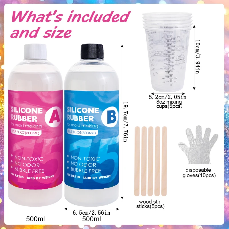 Silicone Mold Making Kit Fast Cure Silicone Rubber Elastic Liquid Silica Gel for Casting Resin molds and Candle & Soap Mold