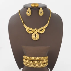 2025 New Fashion Style African Luxury Bowknot Shaped Necklace Bracelet Earrings Ring Jewelry Set For Women Party Wedding