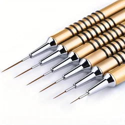 Gold 6Pcs/Set Nail Art Liner Brushes Set Metal non-slip pen holder Elongated Lines Striping Drawing UV Gel Painting Nail Pen