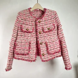 High Quality O Neck Small Fragrance Casual Coat Women's Autumn Winter French Casual Tassels Long S;eeve Fashion Tweed Jacket
