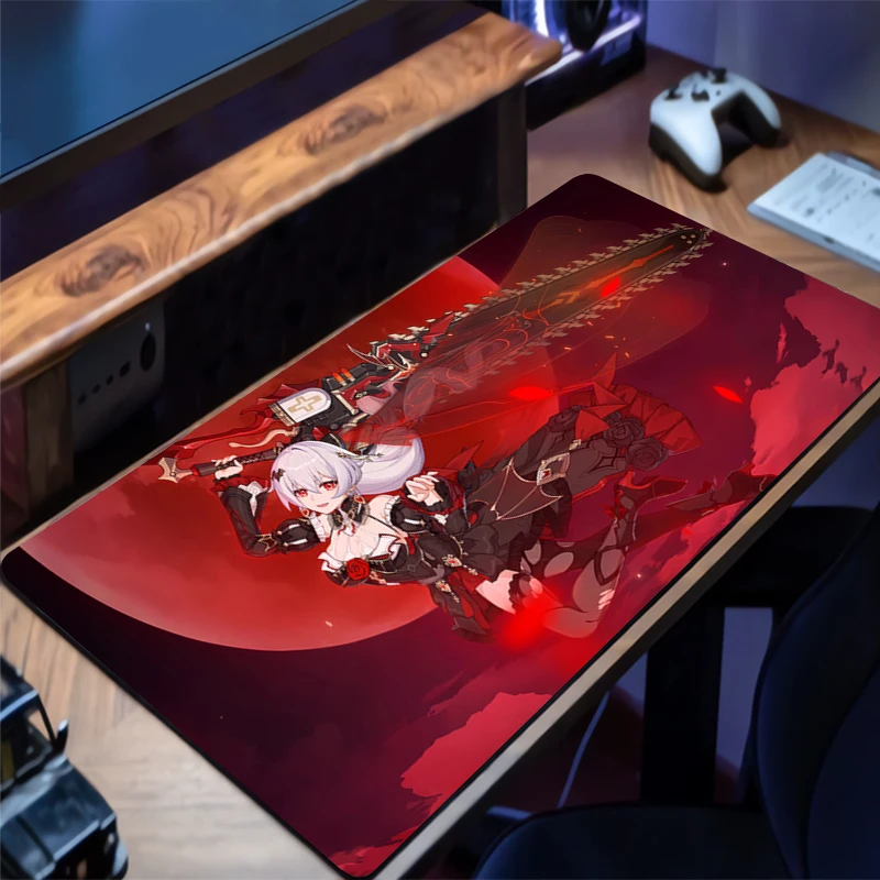 Alas Mouse Gaming Honkai Impact 3 Aksesori Alas Meja Keyboard Gamer Kantor Alas Meja Laptop Antiselip Alas Mouse Anime PC Besar