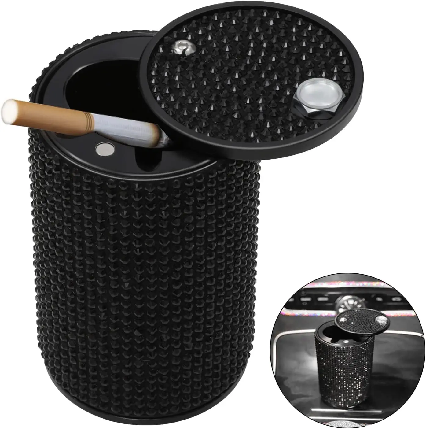 

Smell-Proof Car Ashtray with Lid, Detachable Cup Holder, Easy Clean for Auto Women Home Office Black