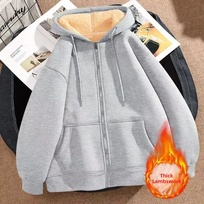 Lamb Velvet Jacket Women's Autumn Winter Small Size Korean Loose Casual Open Cardigan Fleece Lined Thick Warm Hoodie Trendy