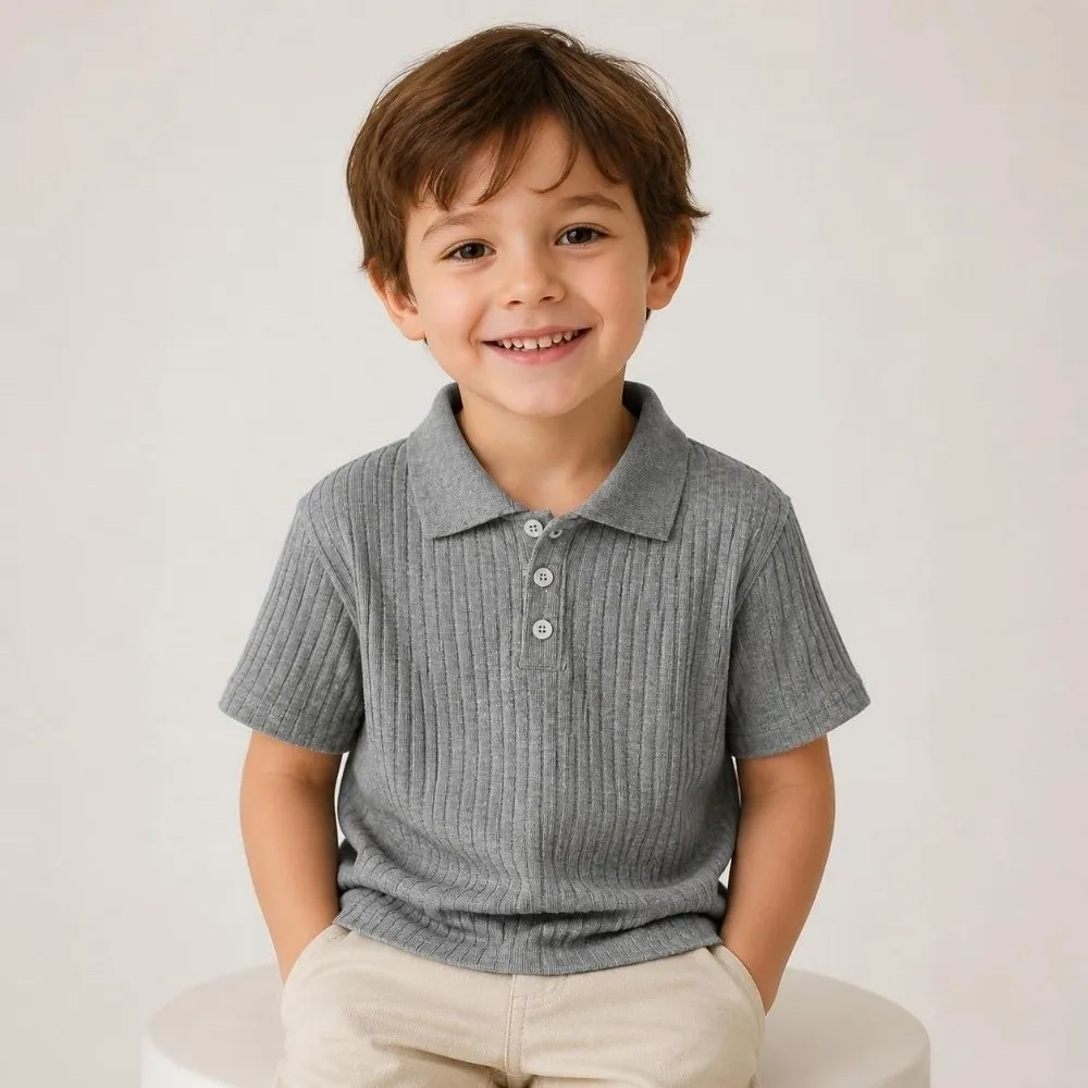 Comfortable Casual Short Sleeve T-Shirt Slim Fit Breathable Lapel Collared Tees Solid Color Ribbed Slim Tops Summer Wear