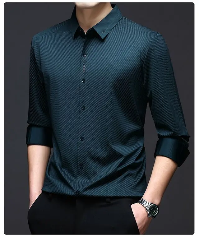 Men's Long-sleeved Markless Shirt Thin Casual Print