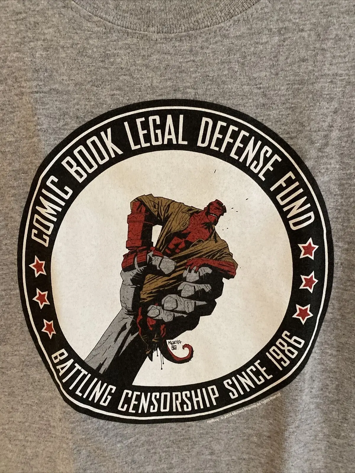 RARE 2003 CBLDF Hellboy SMALL T-Shirt Mignola comic book legal defense fund SDCC