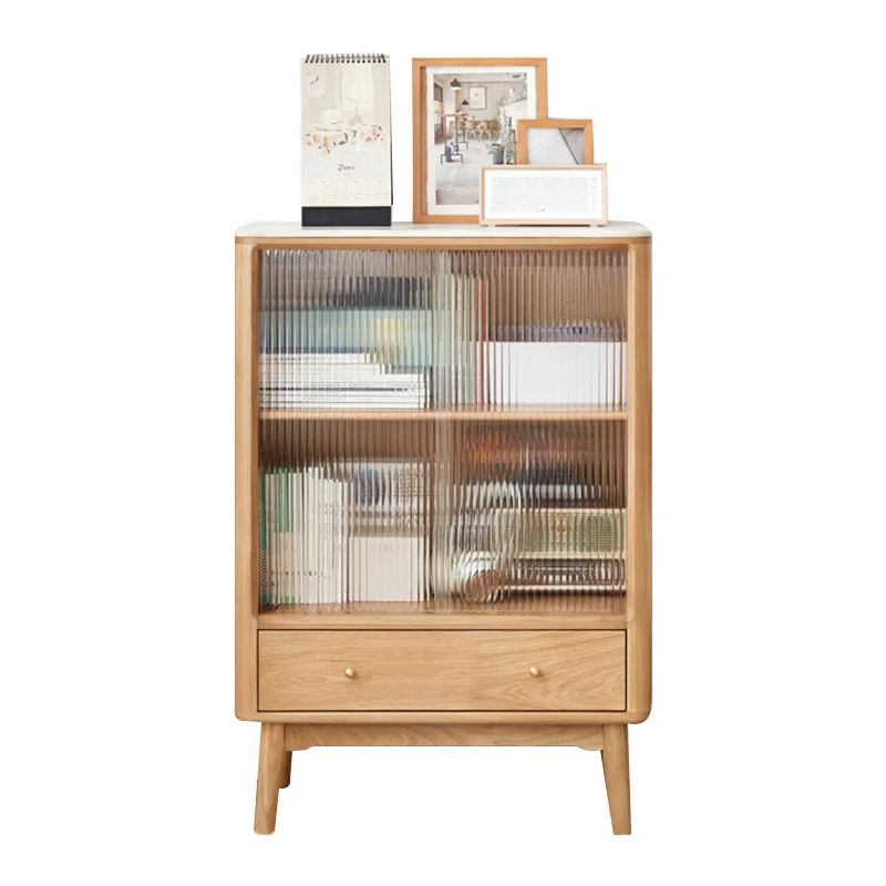 

Solid wood rock slab side cabinet simple living room wide locker Nordic small apartment light luxury