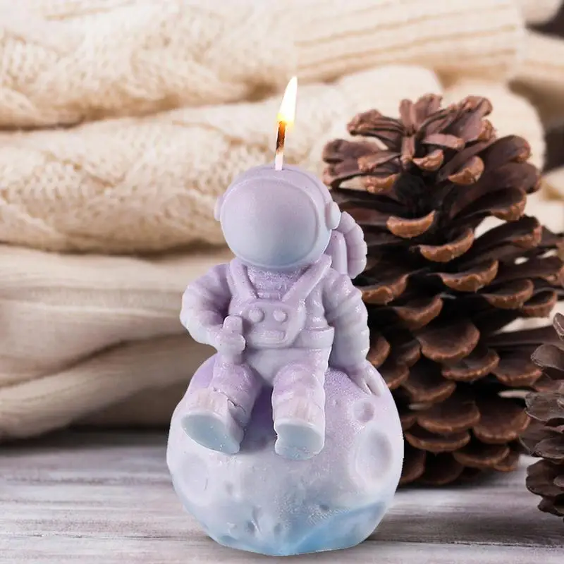 Molde de silicona 3D con forma de astronauta para velas, moldes de cuerpo humano Lunar DIY, molde de cubo de hielo de Chocolate de resina de jabón,