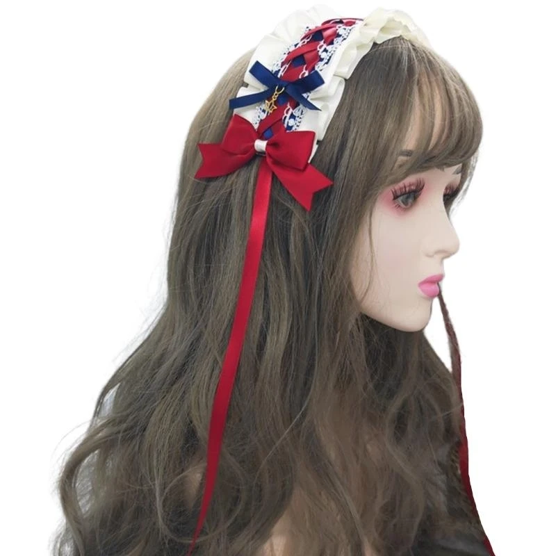 R1WE – accessoires cheveux doux pour filles, japonaise, Anime Cosplay, ruban en dentelle à volants, bandeau à