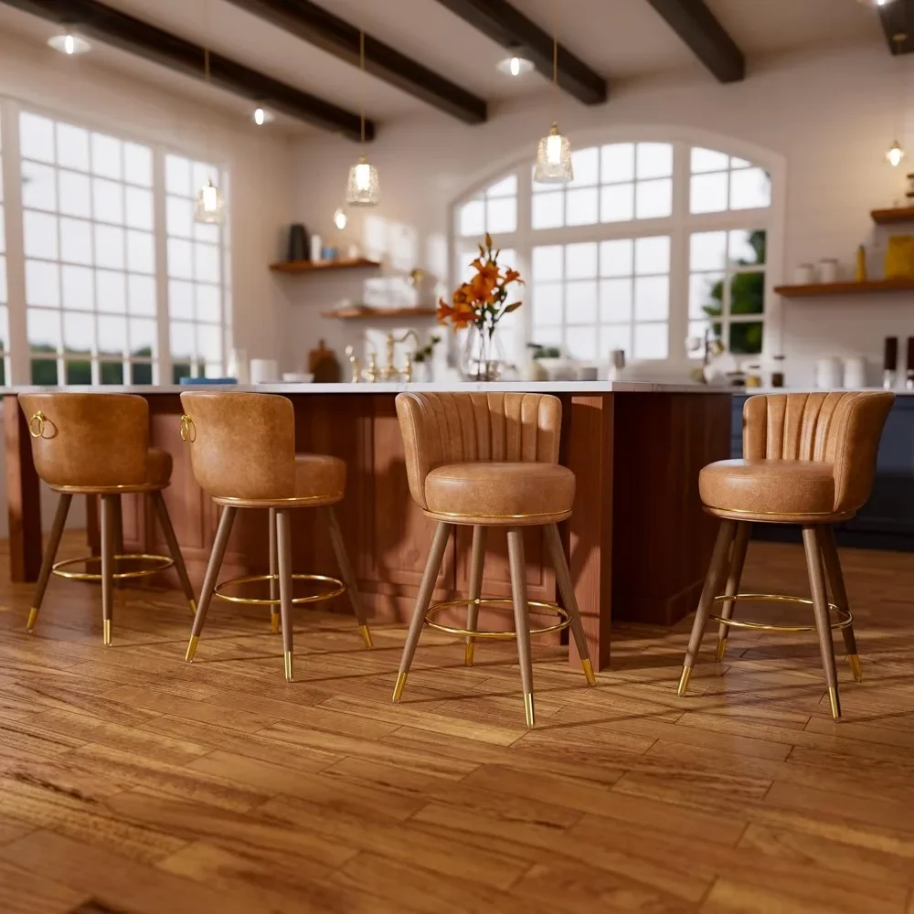 

Counter Height Bar Stools Set of 4, Swivel Bar Stools with Back, 24" H Seat Height Upholstered Counter Stools with Wood Legs