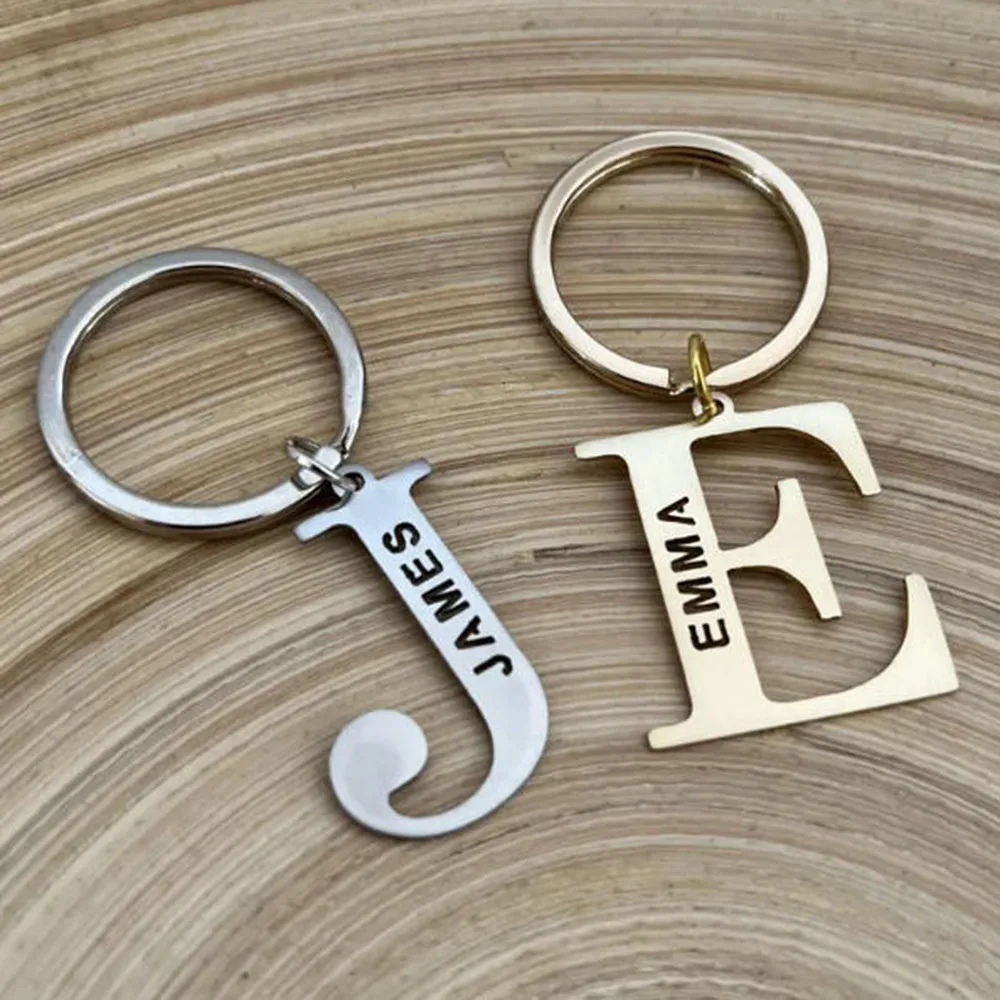 

Personalized name keychain: Customized letter metal keychain, laser cut stainless steel keychain