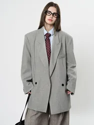 Spring women's casual solid color double breasted pocket decoration loose jacket
