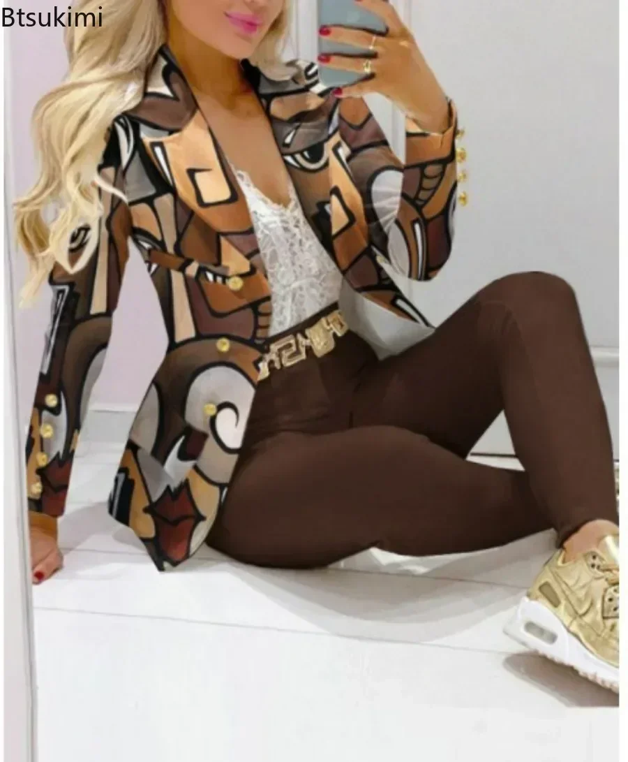 2025 Spring Autumn Two Piece Set Women Office Tracksuits For Ladies Outfits Lapel Collar Double Breasted Blazer Suit Pants Set
