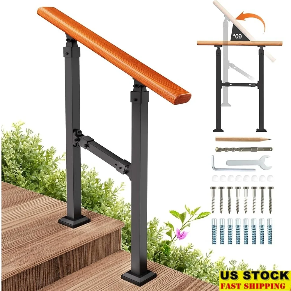 Adjustable Stair Handrail Kit Indoor Outdoor Durable Iron Railing 1-2 Steps Easy Installation with Rust Proof Connectors