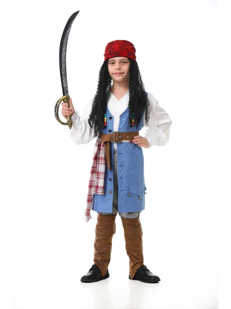 Unisex Retro Piraten-Cosplay-Outfit Blaue Weste Halloween Karneval Familien-Paar Kostüm Bühnenkostüm 2026 – Detail 26