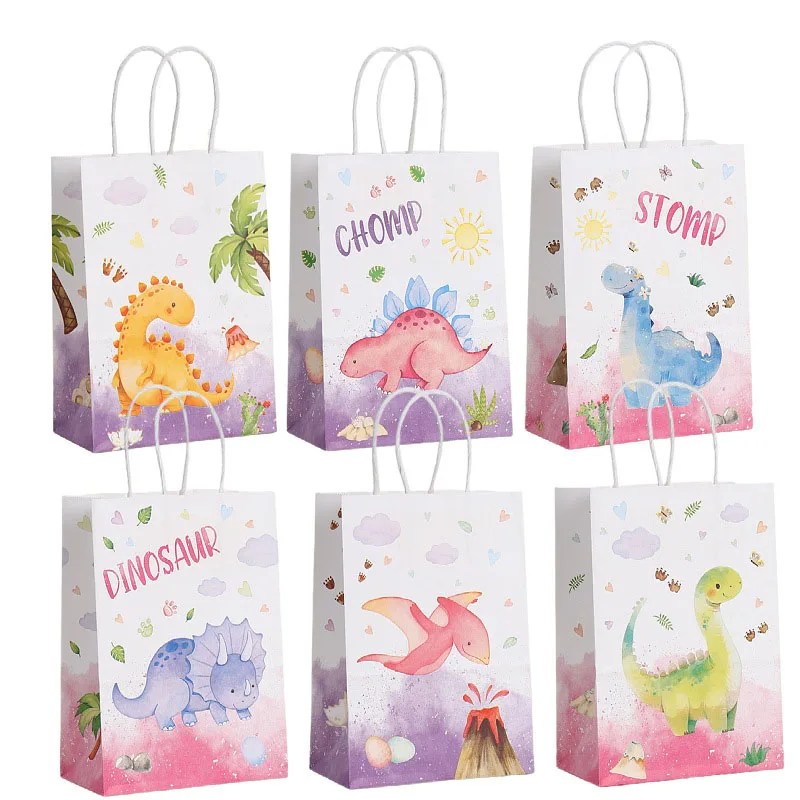 12Pcs Cartoon Dinosaur Theme Paper Gift Packing Bags Jungle Dino Candy Cookie Bag for Kids Birthday Baby Shower Party Deocration