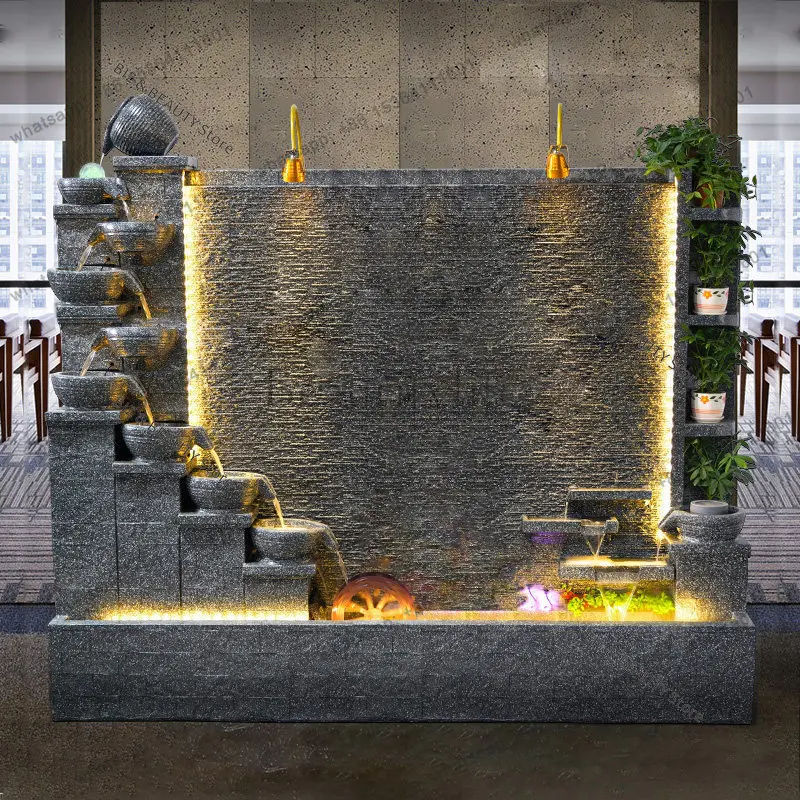 FG Large Indoor Water Wall Fountain – Glass Waterfall Room Divider Corporate Office Private Club & Entryway Decor JT40