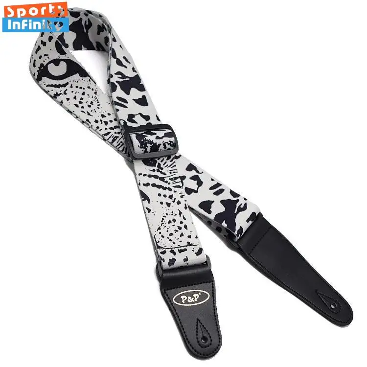 Ultra Thick and Soft Guitar Strap Black and White Heat Transfer Printed Folk Electric Guitar Shoulder Belt Guitar Accessories