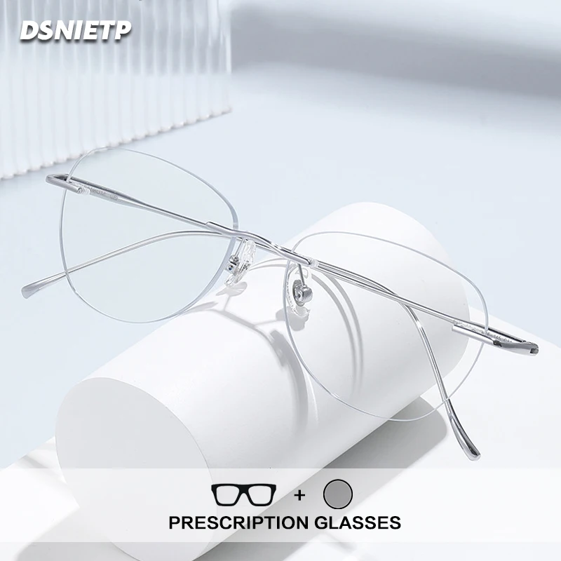 

Dsnietp Frameless Reading Glasses Women Cat Eye Anti Blue Light Prescription Rimless Glasses Photochromic Progressive Eyewear