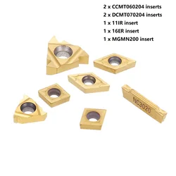 7pcs CCMT060204 11IR 16ER MGMN200 DCMT070204 Set di inserti in metallo duro per utensili per tornitura interna per barra di alesatura per tornio con gambo da 12mm